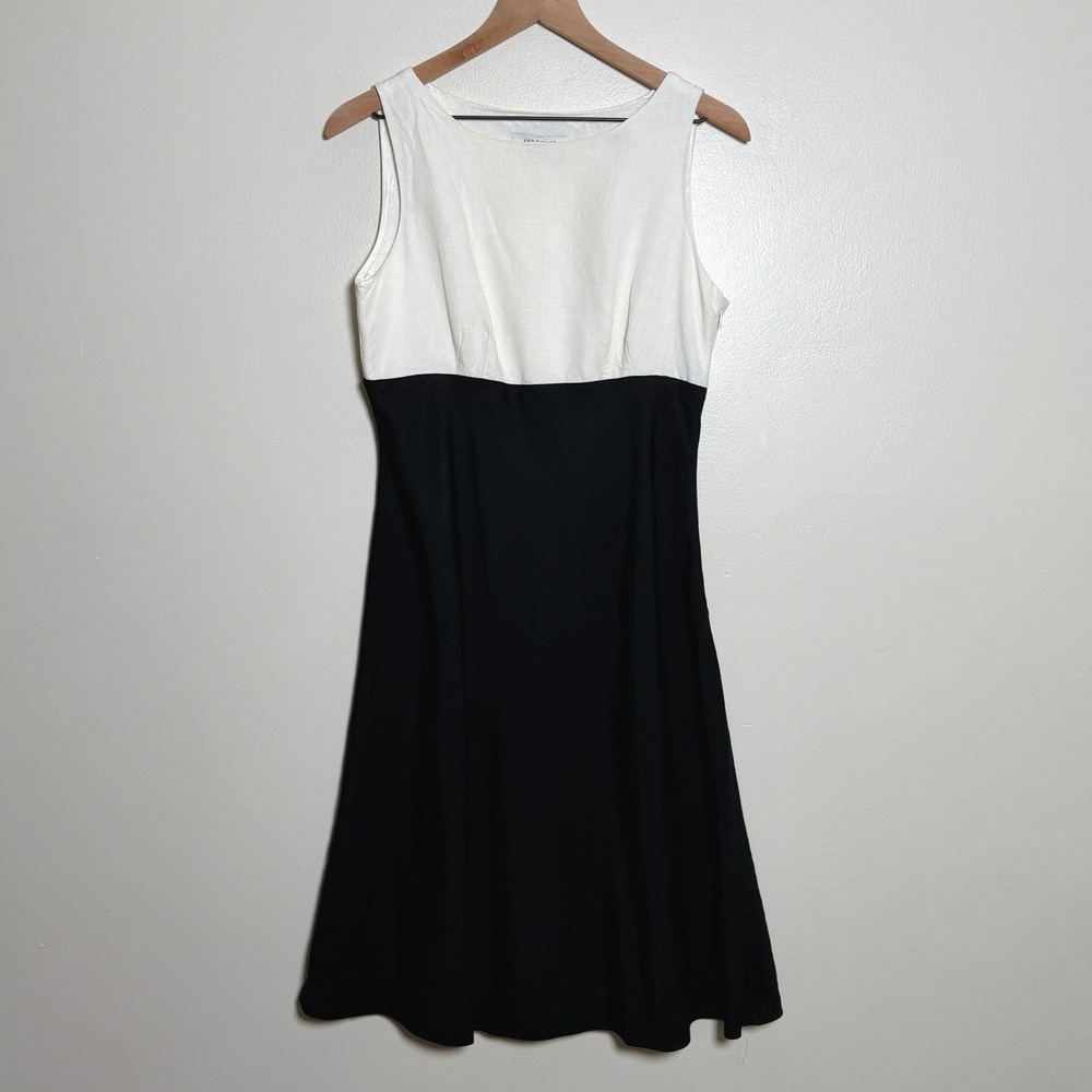 Ann Taylor‎ Factory Colorblock Linen Blend A-Line Dress White Black Size 10